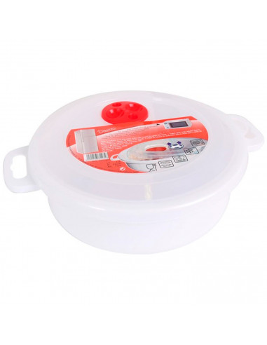 Tradineur - Fiambrera para microondas de plástico, reutilizable, incluye asas y tapa con válvula para salida de aire, recipiente