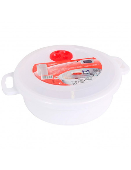 Tradineur - Fiambrera para microondas de plástico, reutilizable, incluye asas y tapa con válvula para salida de aire, recipiente