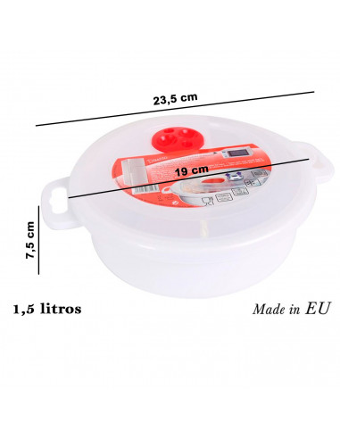 Tradineur - Fiambrera para microondas de plástico, reutilizable, incluye asas y tapa con válvula para salida de aire, recipiente