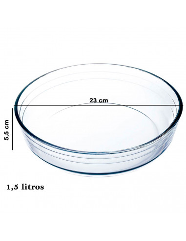 Tradineur - Fuente para horno redondo - Fabricado en Vidrio - Apto para horno, microondas, congelador y lavavajillas - 1,5 Litro