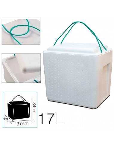 Tradineur - Nevera porta alimento con cordón - Fabricado en Poliestireno - Hermético, resistente, resistente a olores - 17 Litro