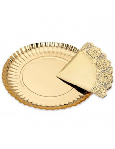 Tradineur- Bandeja de cartón redonda con blonda, fuente reciclable para pasteles con encaje de papel, decoración de fiestas o ce