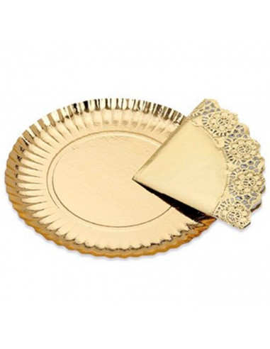 Tradineur- Bandeja de cartón redonda con blonda, fuente reciclable para pasteles con encaje de papel, decoración de fiestas o ce