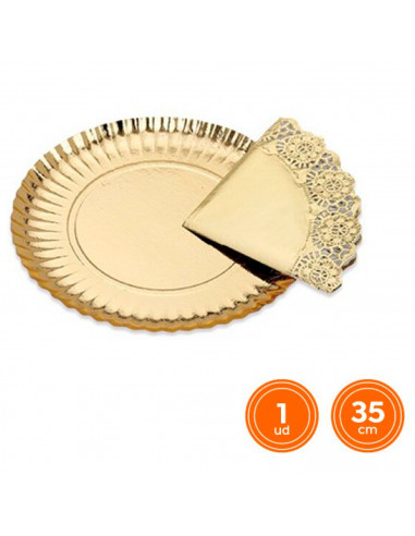 Tradineur- Bandeja de cartón redonda con blonda, fuente reciclable para pasteles con encaje de papel, decoración de fiestas o ce