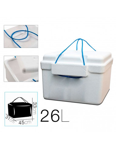 Tradineur - Nevera porta alimento con cordón - Fabricado en Poliestireno - hermético, resistente, resistente a olores - 26 Litro
