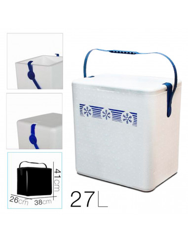 Tradineur - Nevera porta alimento con asa - Fabricado en Poliestireno - Hermético, resistente, resistente a olores - 27 Litros -