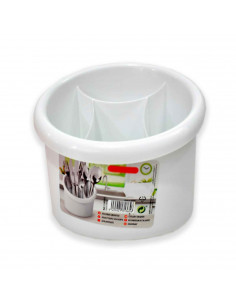Tradineur - Escurrecubiertos de plástico, ovalado, con 4 compartimentos, color blanco, portacubiertos de cocina, secar cuberterí