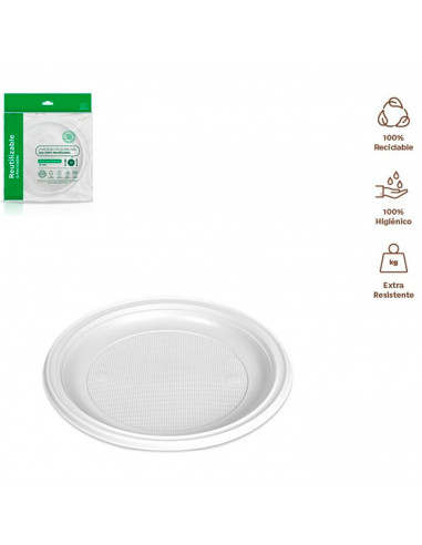 Tradineur - Pack de 10 platos llanos redondos reutilizables de plástico, 100% reciclables, extra resistentes, higiénicos, apilab