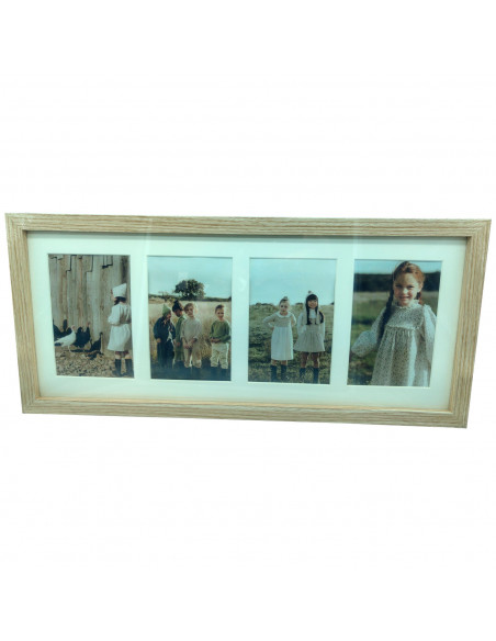 Tradineur - Multimarco para 4 fotografías - Fabricación en madera - Diseño de madera clara - 22 x 52 x 1,8 cm
