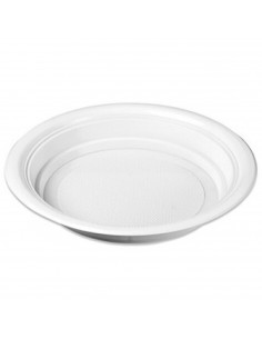 Tradineur - Pack de 12 platos hondos redondos reutilizables de plástico, 100% reciclables, extra resistentes, higiénicos, apilab