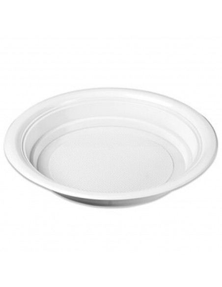 Tradineur - Pack de 12 platos hondos redondos reutilizables de plástico, 100% reciclables, extra resistentes, higiénicos, apilab