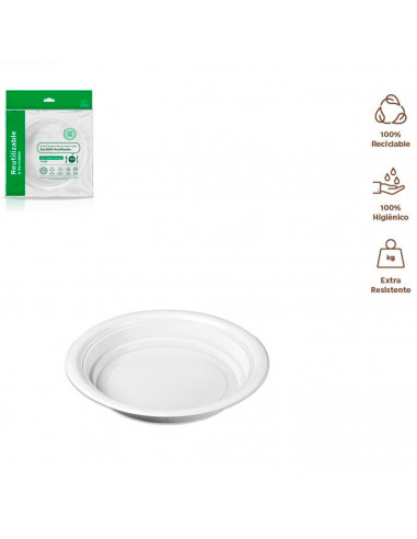 Tradineur - Pack de 12 platos hondos redondos reutilizables de plástico, 100% reciclables, extra resistentes, higiénicos, apilab