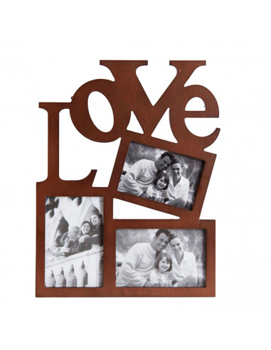Multimarco love de madera de caoba para 3 fotografías 37 x 28 x 2 cm, portafotos múltiple de pared, marco para fotos de distinto