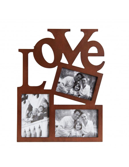 Multimarco love de madera de caoba para 3 fotografías 37 x 28 x 2 cm, portafotos múltiple de pared, marco para fotos de distinto