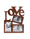 Multimarco love de madera de caoba para 3 fotografías 37 x 28 x 2 cm, portafotos múltiple de pared, marco para fotos de distinto