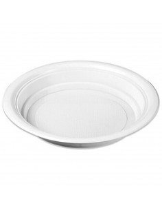 Tradineur - Pack de 100 platos hondos redondos reutilizables de plástico, 100% reciclables, extra resistentes, higiénicos, apila