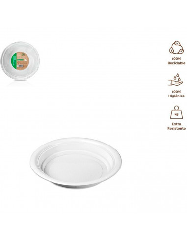 Tradineur - Pack de 100 platos hondos redondos reutilizables de plástico, 100% reciclables, extra resistentes, higiénicos, apila