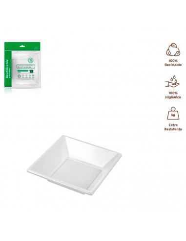 Tradineur - Pack de 6 platos hondos cuadrados reutilizables de plástico, 100% reciclables, extra resistentes, higiénicos, apilab