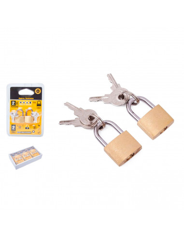Tradineur - Set de 2 Candados con llaves de reemplazo - Fabricado en Latón y acero - Apto para gabinete, cajones, bicicletas, et