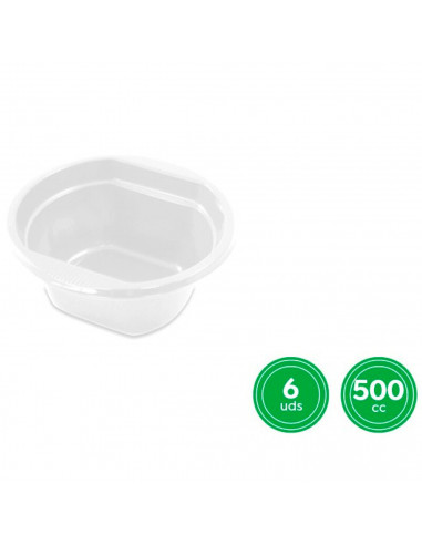 Tradineur - Pack de 6 boles redondos reutilizables de plástico, cuencos 100% reciclables, extra resistentes, higiénicos, apilabl