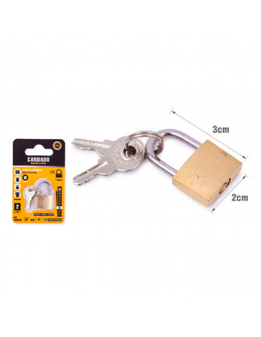 Tradineur - Candado con 3 llaves de reemplazo - Fabricado en Latón y acero - Apto para gabinete, cajones, bicicletas, etc - 3,5
