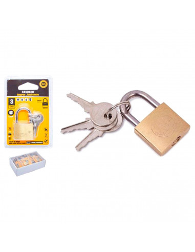 Tradineur - Candado con 3 llaves de reemplazo - Fabricado en Latón y acero - Apto para gabinete, cajones, bicicletas, etc - 5,1