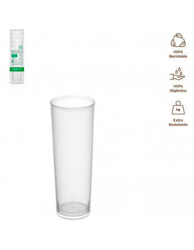 Tradineur - Pack de 6 vasos de tubo reutilizables de plástico, 100% reciclables, extra resistentes, higiénicos, apilables, aptos