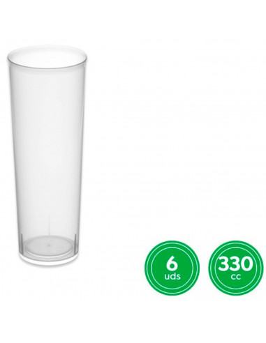 Tradineur - Pack de 6 vasos de tubo reutilizables de plástico, 100% reciclables, extra resistentes, higiénicos, apilables, aptos