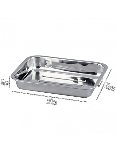 Tradineur - Bandeja para horno con asas - Fabricado en acero inoxidables - Ideal para el servicio de hostelería - 5 x 22 x 30 cm