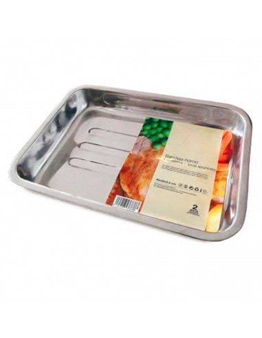 Tradineur - Bandeja para horno con asas - Fabricado en acero inoxidables - Ideal para el servicio de hostelería - 5 x 22 x 30 cm