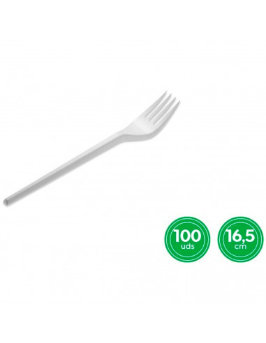 Tradineur - Pack de 100 tenedores reutilizables de plástico, 100% reciclables, extra resistentes, higiénicos, apilables, aptos p