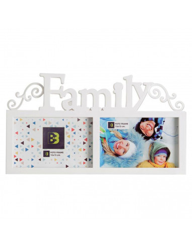 Multimarco de plástico para 2 fotos de 10 x 15 cm, de color blanco, de 18 x 32 x 1,5 cm. Marco para varias fotos de plástico de