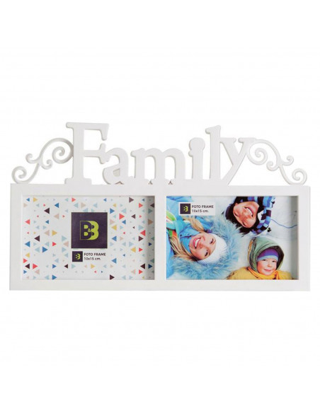 Multimarco de plástico para 2 fotos de 10 x 15 cm, de color blanco, de 18 x 32 x 1,5 cm. Marco para varias fotos de plástico de