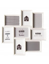 Multimarco de madera para 8 fotos de distintos tamaños, de color blanco, de 45 x 45 x 3 cm. Marco para varias fotos de plástico