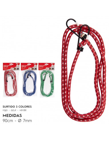 Tradineur - Pulpo Elástico trenzado con gancho de plástico - Longitud de 90 cm - Cuerda elástica multiusos - Fabricado en goma y