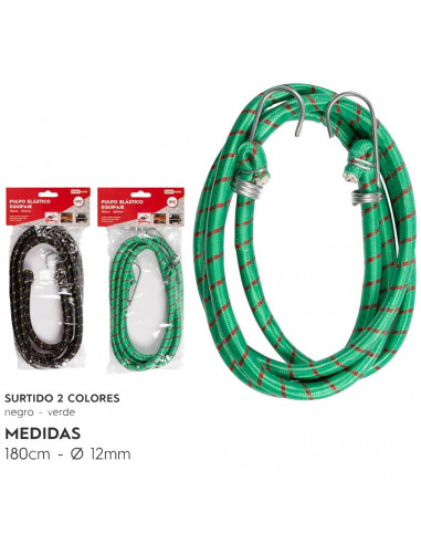 Tradineur - Pulpo Elástico trenzado, gancho de plástico - Longitud de 180 cm - Cuerda elástica multiusos - Fabricado en PVC - Ø