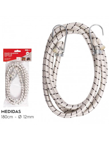 Tradineur - Pulpo Elástico trenzado, incluye gancho de plástico - Longitud de 180 cm - Cuerda elástica multiusos - Fabricado en