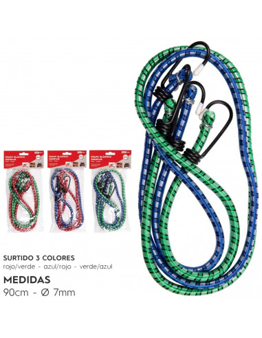Tradineur - Pack de 2 Pulpos Elásticos trenzados con gancho de plástico - Longitud de 90 cm - Fabricado en goma y PVC - Ø 7 x 90