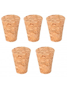 Tradineur - Pack de 5 tapones cónicos de corcho para cerrar botellas de cristal, botes, frascos, vino, aceite, bares, restaurant
