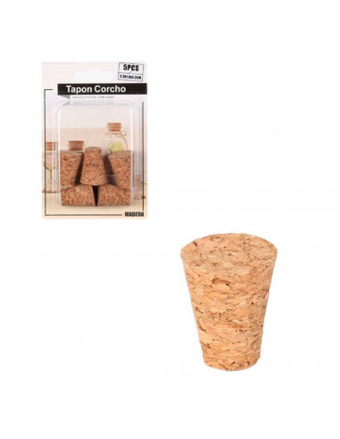 Tradineur - Pack de 5 tapones cónicos de corcho para cerrar botellas de cristal, botes, frascos, vino, aceite, bares, restaurant