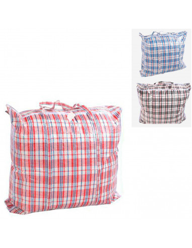 Tradineur - Bolsa plástica de rafia con cremallera y asas, reutilizable, mudanzas, almacenamiento de ropa, juguetes, mantas, 70