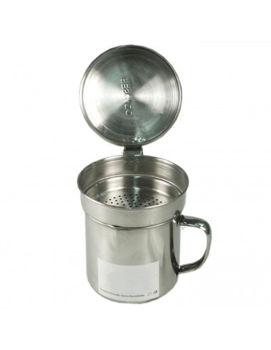 Tradineur - Grasera metálica para pescado de 9,5 cm de diámetro y 11 cm de altura, con filtro. Aceitera con colador para conserv