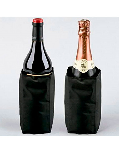 Tradineur - Enfriador de botellas de vino y cava ajustable, reutilizable, plástico y gel, cierre de velcro, funda frío impermeab