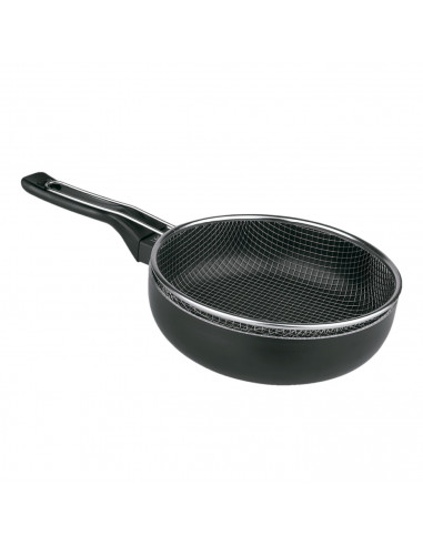 LifeStyle - Sartén freidora con cestillo freidor y escurridor, diámetro 24 cm, freidora con cesta, antiadherente