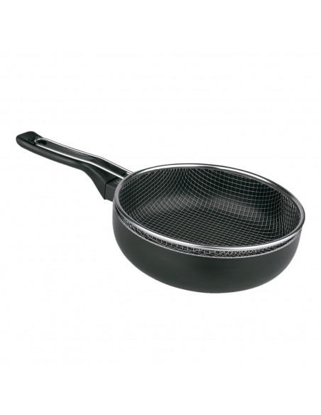 LifeStyle - Sartén freidora con cestillo freidor y escurridor, diámetro 24 cm, freidora con cesta, antiadherente
