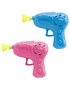 Tradineur - Pistola mágica de burbujas con luces - Incluye Bote burbujas - Fabricado en Plástico resistente - Modelo Aleatorio 