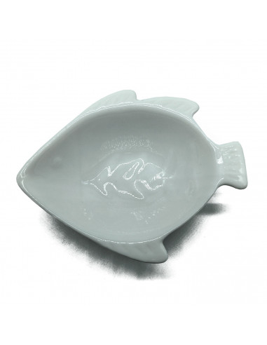 Tradineur - Cuenco con forma de pez - Fabricado en porcelana - Apto para lavavajillas y microondas - 3 x 10 x 8 cm - Color Blanc
