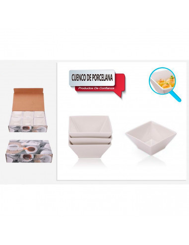 Tradineur - Cuenco con forma cuadrada - Fabricado en porcelana - Apto para lavavajillas y microondas - 4,5 x 9 x 9 cm - Color Bl