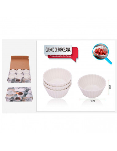 Tradineur - Cuenco con forma redonda - Fabricado en porcelana - Apto para lavavajillas y microondas - Ø 9 x 4 cm - Color Blanco