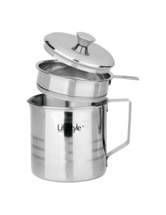 Tradineur - Grasera metálica de 10 cm de diámetro y 14,6 cm de altura, con filtro, asa y tapa. Aceitera con colador para conserv